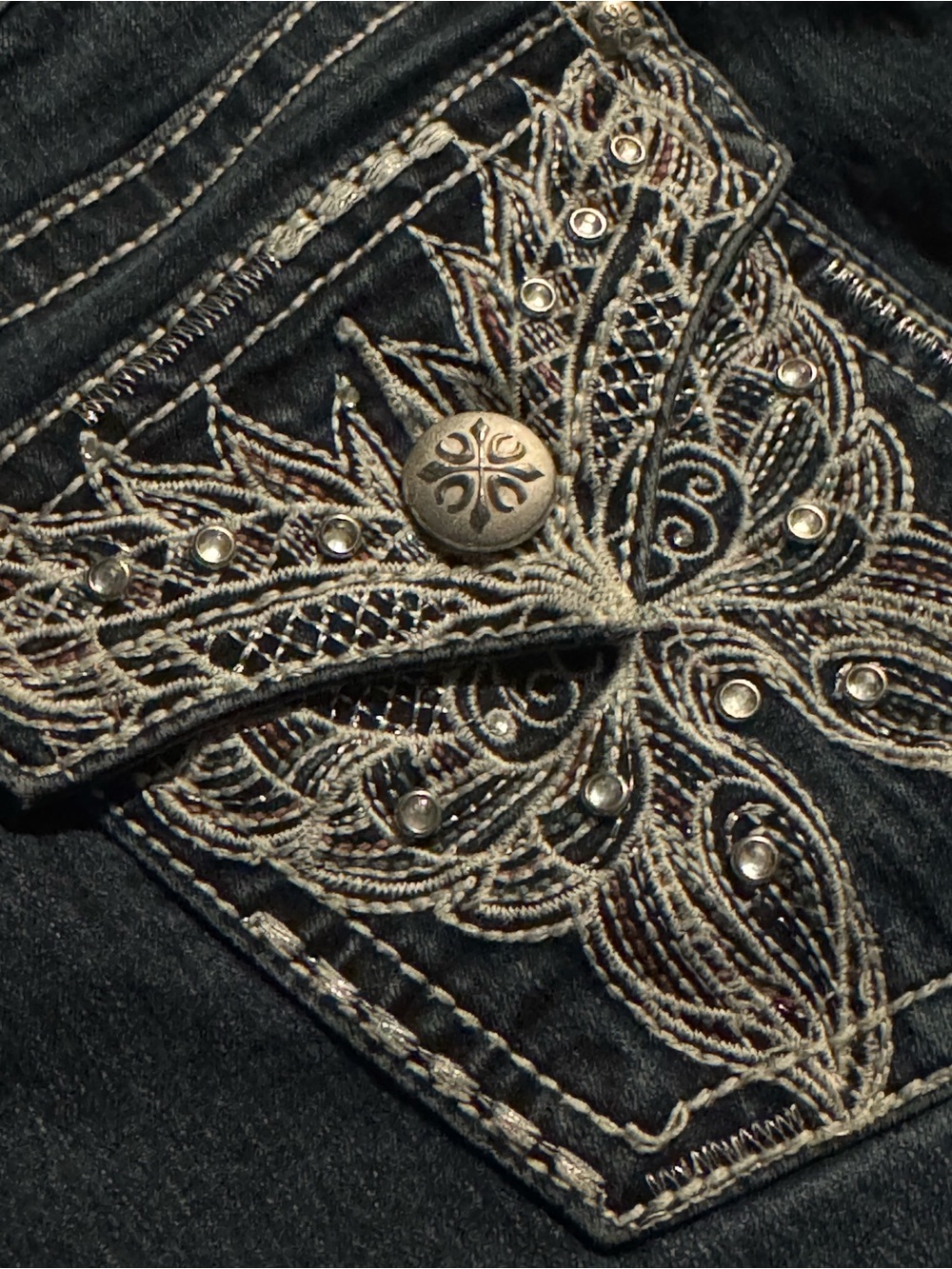 Vintage Y2K Zana Di Rhinestoned Bootcut Dark Wash Jeans